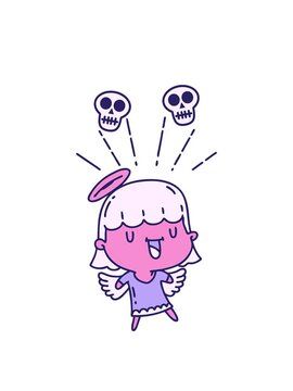 spinning skulls animation of illustration of a traditional tattoo style singing angel