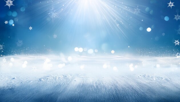 Winterlich Blau Weisser Hintergrund Mit Sonnenstrahlen Schneeflocken Bokeh Und Glitzern Uber Freier Flache Mit Schnee Und Eis Fur Werbung Produkte Selbst Gestalten Weihnachtlich Weihnachten