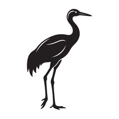 Obraz premium Black silhouette of a standing crane, vector illustration, isolated on transparent background,