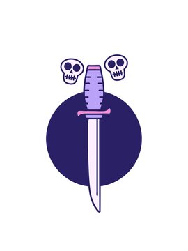 spinning skulls animation of iconic tattoo style image of a dagger