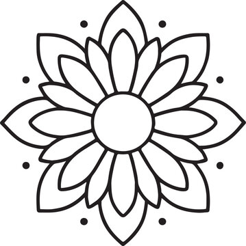 Minimal daisy flower mandala design with clean lines and soft symmetry, perfect for modern wall art, stationery, and Scandinavian-style decor.