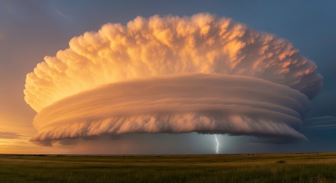 Massive shelf cloud formation over a rural landscape (ग्रामीण परिदृश्य पर विशाल शेल्फ क्लाउड)