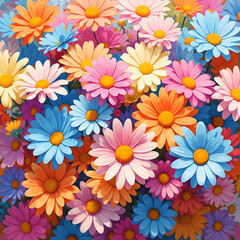Fototapeta premium Vibrant flowers in full bloom Whisk daisies in a colorful floral arrangement