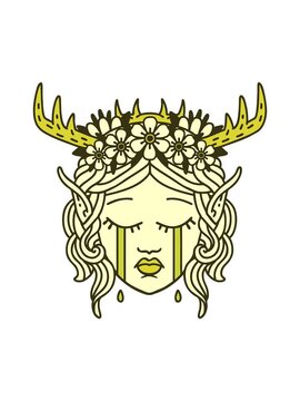 changing color animation of Retro Tattoo Style crying elf druid character face