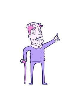 glitter effect animation of cartoon old man with walking stick