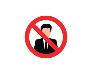 A graphic illustration of a man in a suit with a red prohibition sign overlaid on top of him.