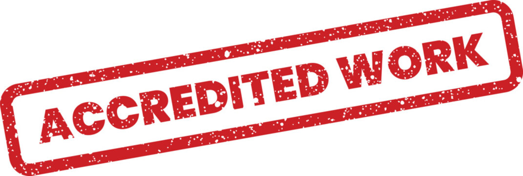 Red grunge rubber stamp mark displaying the words Accredited Work for professional quality assurance
