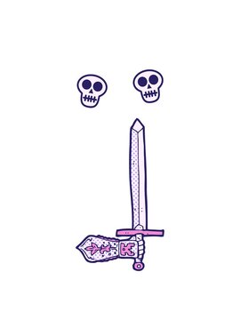 spinning skulls animation of cartoon sword and hand