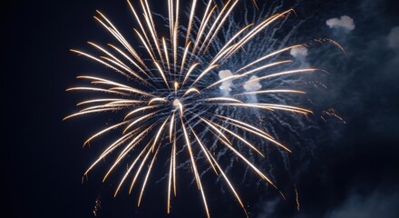 Obraz premium Vibrant fireworks exploding in night sky with bright sparks