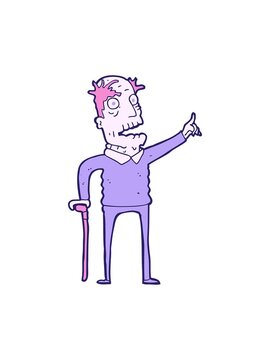 pixelize effect animation of cartoon old man with walking stick