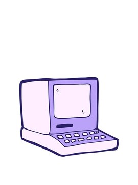 rise and float animation of cartoon old computer