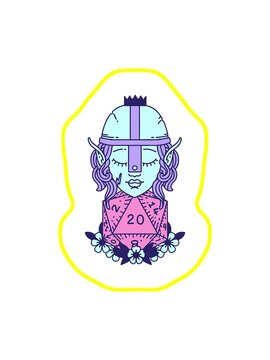 radioactive glowing animation of elf fighter with natural twenty dice roll