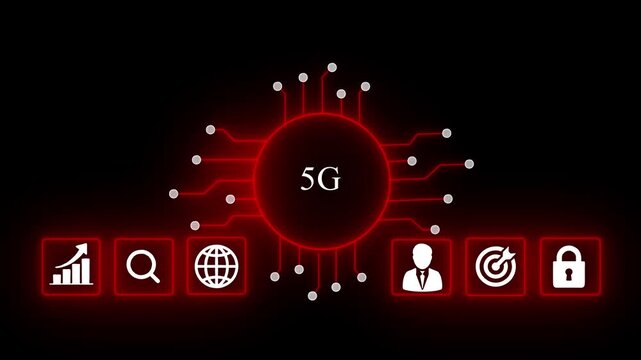 Futuristic 5 G Network Technology Concept with Glowing Circuitry and Business 5G network futuristic technology