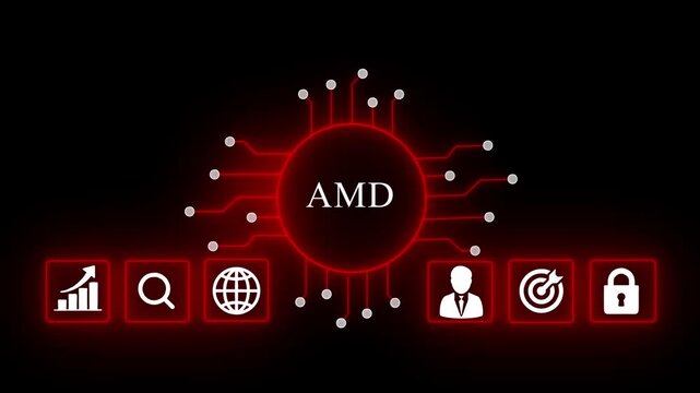 Modern A M D Technology Concept with Digital Circuitry and Business in Neon Blue Glow AMD technology