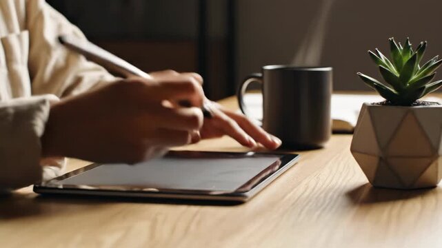 Creative writing process home office digital drawing minimalist workspace top-down view inspiration and focus