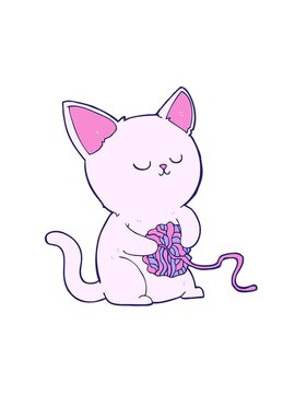 spinning motion animation of cartoon cat playing with ball of yarn