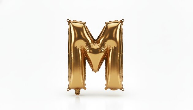Shiny Gold Foil Balloon Letter M - Isolated Metallic Letter Balloon for party decorations and custom text.