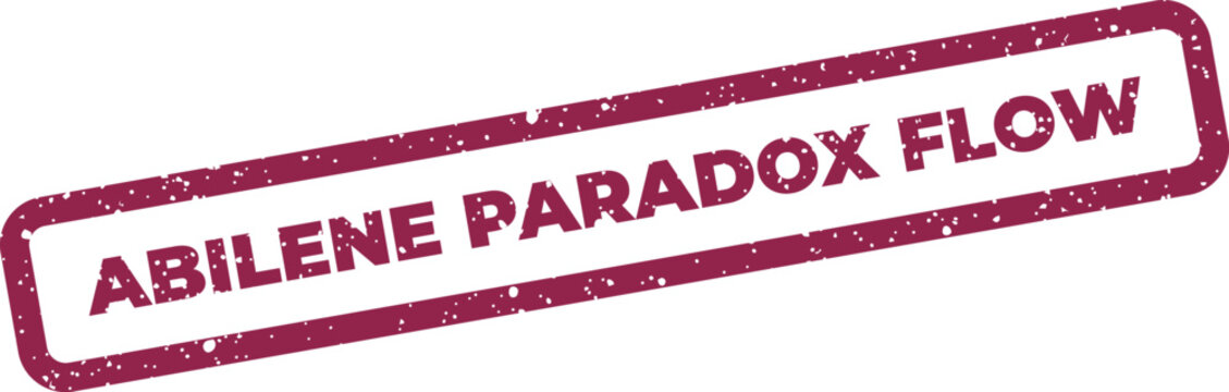 Textured rectangular stamp showing Abilene Paradox Flow for illustrating processes and continuous organizational improvement