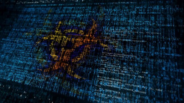 Biohazard flag waving secure code. Virus and biological risk blowing banner cyber security attack and hack concept animation.