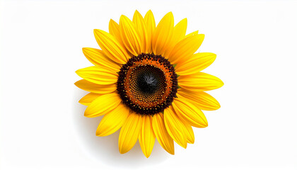 Obraz premium Bright and cheerful yellow sunflower in full bloom, showcasing the natural beauty of this stunning flower isolated on a clean white background, highlighting its detailed petals and vibrant center