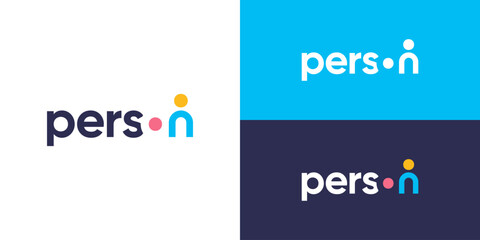 Obraz premium Creative simple person logo template. wordmark person with people shape in letter O and N logo design vector illustration.