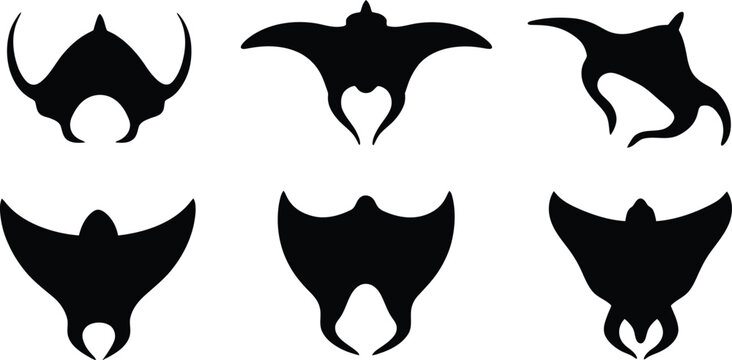 Set of manta ray icon minimal vector art illustration on a white background.
