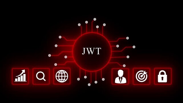 Digital J W T Token Concept with Blue Circuit Animation and Business JWT token digital security blue neon