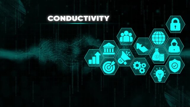 Conductivity Business Technology on Hexagonal Grid with Binary Code Background