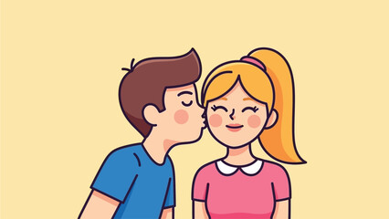 Fototapeta premium Couple sharing a sweet kiss, celebrating love and affection with a charming illustration of a boyfriend kissing his girlfriend on the cheek
