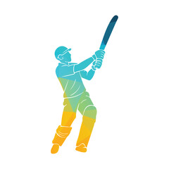 Cricket Batsman Swinging Bat Design Logo Vector Illustration