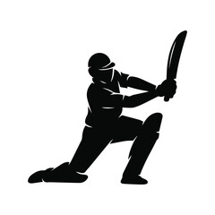 Cricket Batter Swinging Bat in Action Vector Stylish Logo