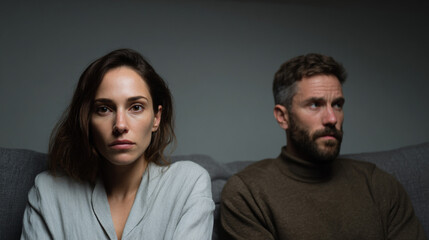 Obraz premium A couple sitting on opposite sides of a sofa.