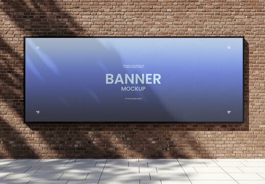 Outdoor Billboard Banner Mockup on Brick Wall