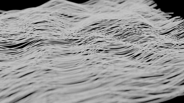 flowing stringy white animated curved lines on black background
