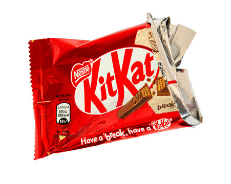 Kit kat chocolate bar wrapper on transparent background