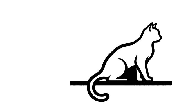 Silhouette of a cat perched on a horizontal line, facing right
