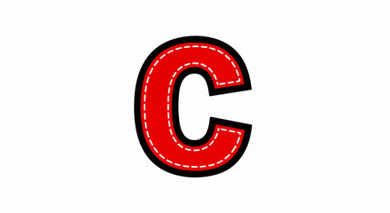 Red letter C with dashed white stitching and black outline