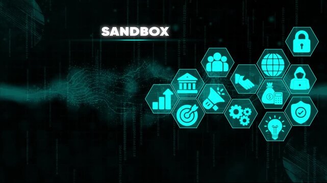 Cybersecurity sandbox environment with for business finance and technology on a dark background with binary code