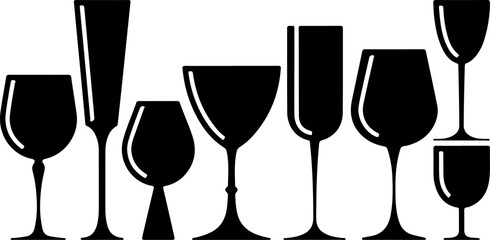 A set of crystal champagne wineglasses with gold bubbles and fizz stands isolated on a black background for a luxury New Year celebration toast © Oliveeeee