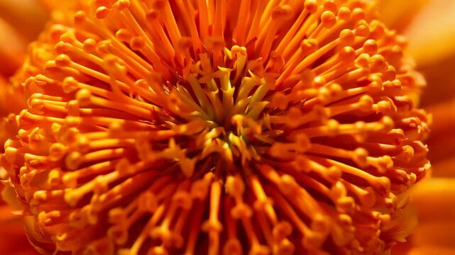 Close up on goldenrod flower vibrant orange pollen detail revealing unique floral structures in full bloom