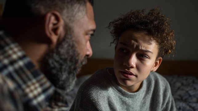 Parent and teenager having a heated discussion.