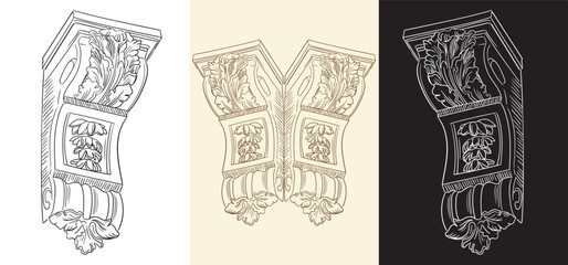 Realistic ornamental hand drawn corner element vector