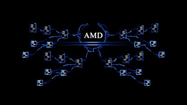Modern A M D Technology Concept with Digital Circuitry and Business in Neon Blue Glow AMD technology