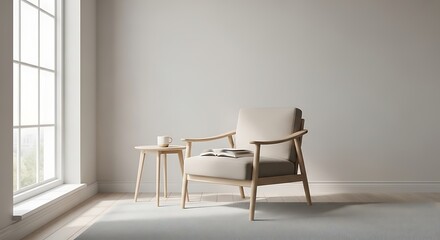 modern armchair and side table by the window in a minimalist room