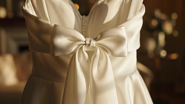 Elegant white bra with satin bow on the front center