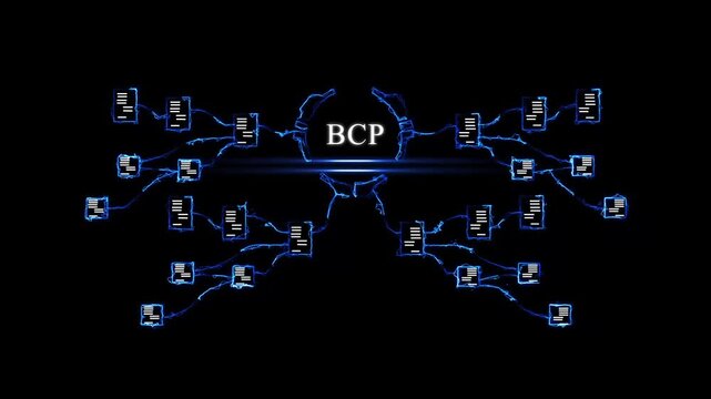 Modern business continuity planning concept with glowing blue circuit and representing strategy innovation communication growth and partnership