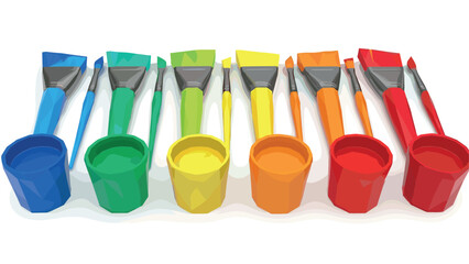 Colorful geometric paintbrushes and buckets arrangement for creative design projects