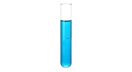 A test tube filled with bright blue liquid on transparent background