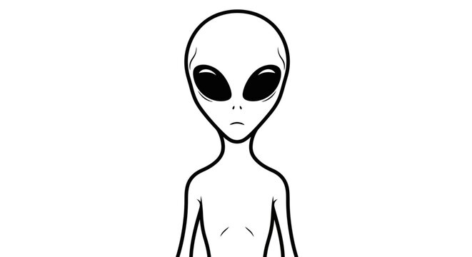 Minimalist Alien Illustration, Extraterrestrial Line Art Vector