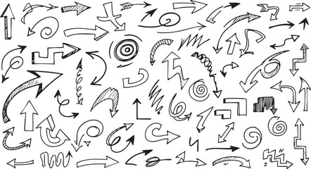 Obraz premium A comprehensive collection of hand-drawn check marks, X marks, arrows, circles, and rectangles for graphic design.